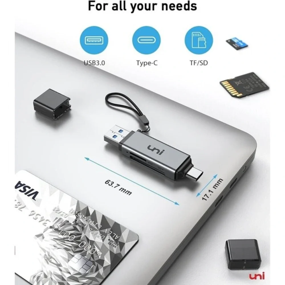 Uni SD Card Reader, High-Speed USB C to Micro SD Card Adapter USB 3.0 Dual Slots